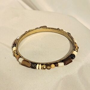Elegant Gold and Brown Beaded Boho Chic Bangle